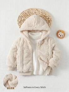 Cozy Pixies 男嬰裝飾貼布連帽長袖冬季夾克，保暖內裡加厚 - 白色 - 查看 5