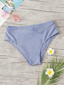 Swim Basics 女士纯色交叉腰带时尚比基尼泳裤 - 天藍色 - 查看 3