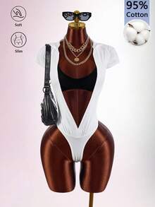 Amplova Women's Solid Color Camisole Cropped Tank Top Paired With Hooded Deep V-Neck Sexy Bodysuit Set Beach White Black Summer - Black and White - View 2