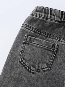 SHEIN 女童/幼童時尚雪花水洗做舊刺繡喇叭褲 - 灰色 - 查看 5