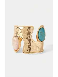 Noxbound A Bohemian Gothic Western Denim Exaggerated, Asymmetric Bracelet - Turquoise powder crystal bracelet - View 2