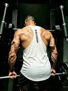 GymBeat 男士字母印花露背運動背心 - 白色 - 查看 3