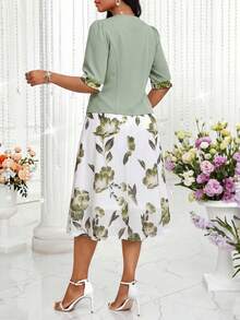 SHEIN Lady 女款純色短版上衣與花卉印花洋裝兩件套 - 彩色 - 查看 2