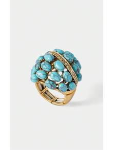 Noxbound A Vintage Bohemian Stretch Ring With Turquoise Inlay For Ladies' Party Decor - Blue - View 2