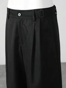Manfinity CasualCool 男士素色百褶口袋直筒寬鬆休閒百搭長褲 - 黑色 - 查看 5