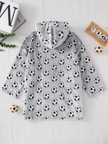 SHEIN Tween Boy Autumn/Winter Football Pattern Hooded Long Sleeve Kangaroo Pocket Fleece Long Pajamas - Grey - View 2