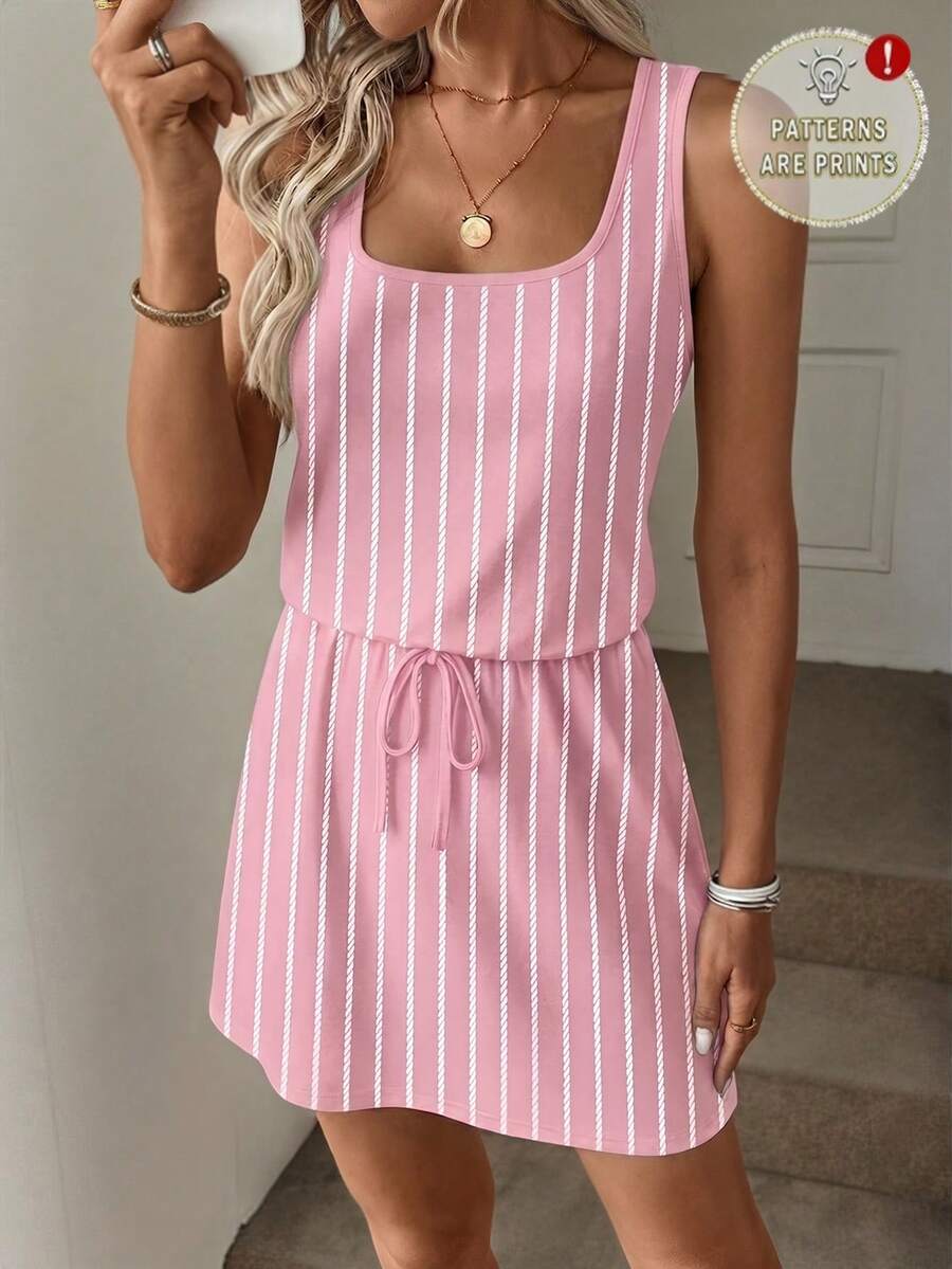 SHEIN LUNE Women's Casual Printed Short Dress Suitable For Spring And Summer - Pink - View 1