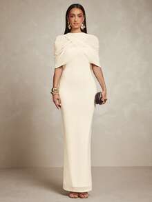 Silquee Elegantes reifes cremeweißes Mesh-Schal und Abendkleid für formelle Anlässe, Dates, Partys, Sommer, Lässig, Luxus, Hochzeit, Strandkleid - Aprikosenfarben - Übersicht 3