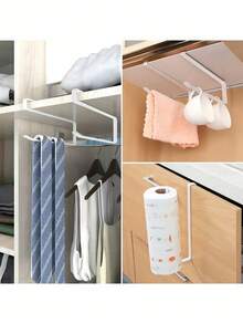 1 PC No Drill Wall Mounted Kitchen Paper Towel Storage Rack Multifunctional Holder For Kitchen Bathroom Cabinet Household Organizer Accessory - Multicolor - View 2