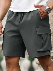 Manfinity Homme Plus Size Men's Letter Print Loose Fit Cargo Shorts - Grey - View 4