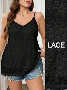 Reflora Plus Size Women Solid Color Casual Versatile Everyday Camisole Tank Top - Black - View 8