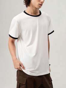 Vaulklash Men Short-Sleeved T-Shirt With Contrast Color And Edging For Casual And Everyday Spring And Summer, For Going Out, For Friends - White - View 7
