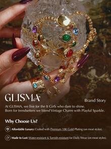 Glisma 女士单枚戒指，高级/复古/优雅，18K镀金，性感/复古，适合妈妈/女士/女孩/母亲，夏季/海滩/舞会/派对，多层/宝石/串珠/水晶 - 淺粉色 - 查看 7
