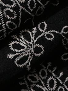 DAZY 春夏新款女款無袖刺繡鏤空蕾絲長洋裝度假套裝 2件組 - 黑色 - 查看 7