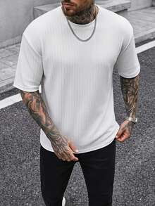 Manfinity CasualCool 男士純色圓領休閒百搭日常短袖T恤 - 白色 - 查看 3