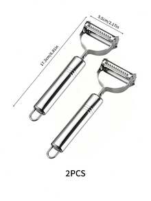 3件組 2合1 不鏽鋼水果削皮器 磨泥器 蔬菜切片器 廚房配件 家用廚房用具 - 銀色 - 查看 10