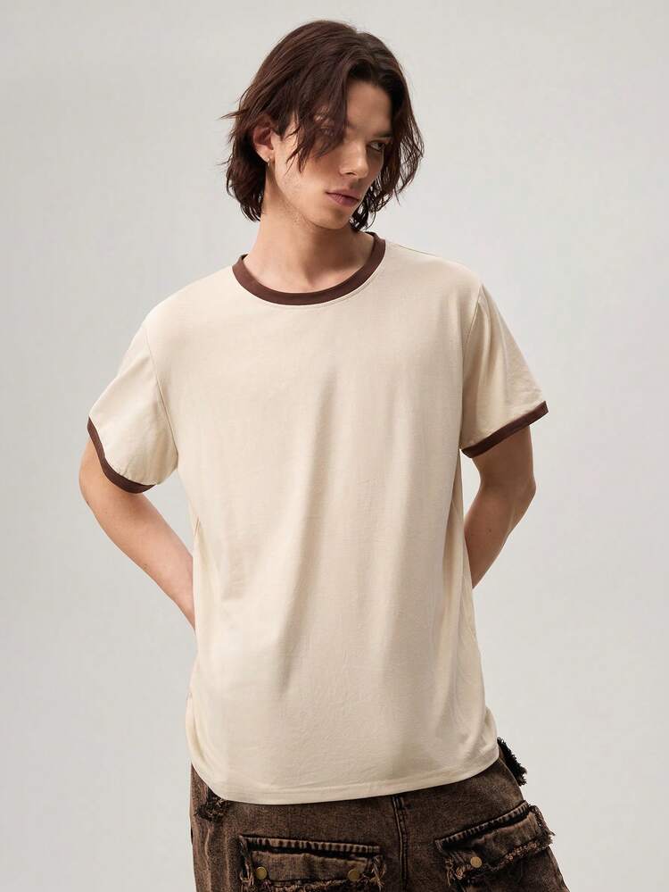 Vaulklash Men's Casual Minimalist Color Block Trim Short Sleeve T-Shirt Tshirt Tshirt Cotton Cotton Tee Shirts T Shirts - Multicolor - View 5