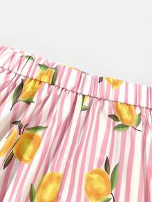 Franclia Plus Size Women's Summer Lemon Print A-Line Casual Vacation White Long Skirt Vacation - Multicolor - View 5