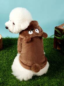 We Bare Bears X PETSIN 1件貓狗通用服飾，可愛卡通角色扮演設計附立體耳朵，棕色泰迪熊法蘭絨厚實保暖連帽衛衣，適合舒適室內休閒或寒冷戶外冬季散步，小型犬服裝 - 棕色 - 查看 2