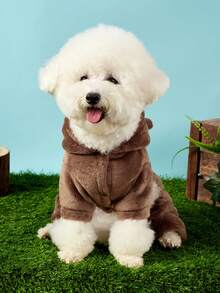 We Bare Bears X PETSIN 1件通用貓狗服裝，柔軟親膚且鎖溫，秋冬保暖舒適熊形角色扮演連身衣，室內休閒或寒冷戶外冬季散步，生日卡通寵物服裝禮物 - 棕色 - 查看 8