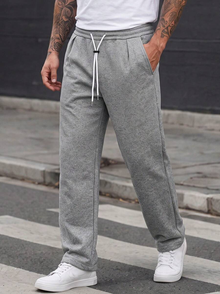 Manfinity CasualCool Men's Mature Casual Grey Loose Straight Leg Sweatpants - Dark Grey - View 1