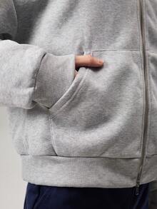 Vaulklash Men's Casual Simple Solid Color Drop Shoulder Loose Zip Up Hoodie Sweatshirt, Versatile For Spring And Autumn - Grey - View 8