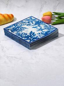 40/80入拋棄式派對餐巾紙，33x33cm/13x13in，印有藍色海洋與貝殼圖案，適合各種主題派對與日常使用 - 彩色 - 查看 8