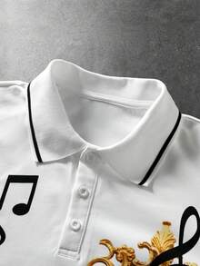 ROMWE MEN Goth 男士音樂愛好者標語印花 Polo 衫 - 白色 - 查看 7