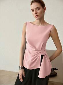 MOTF PREMIUM Blusa elegante sin mangas con bajo asimétrico - Rosa - Ver 3