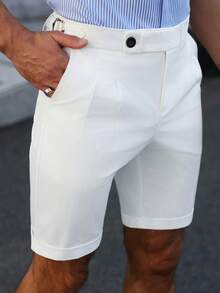 Manfinity Mode Men's White Casual Straight Leg Shorts, Fashionable And Versatile - White - View 6