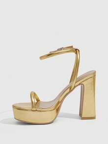 CUCCOO SZL Women's Round Toe Thick Heel High Heel Sandals, Stylish And Simple Women's Shoes, Elegant Commuter Party, Women's Sandals - Gold - View 4