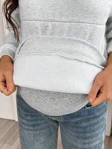 SHEIN Maternity Solid Color Raglan Long Sleeve Casual Loose Nursing Sweatshirt Winter Fall/Winter Casual - Grey - View 7