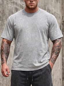ROMWE MEN Street Life Men's Plus Size Casual Round Neck Short Sleeve T-Shirt With Snowflake Pattern - Grey - View 4