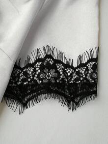 SHEIN Raffinéa 女款優雅法式蕾絲拼接緞面不對稱下擺短袖上衣，適合夏季 - 白色 - 查看 6
