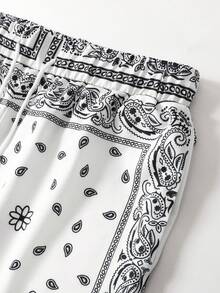 Manfinity Homme Men's Vacation Cashew Pattern Short Sleeve Shirt And Shorts Casual Set - White - View 3