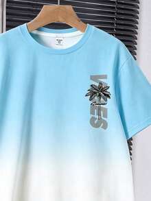 SHEIN 兒童青少年男孩休閒舒適時尚簡約圓領短袖T恤與短褲套裝 - 彩色 - 查看 4