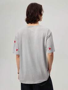 Vaulklash Men Round Neck Heart Embroidered T-Shirt - Round Neck Casual Top - Lightweight T-Shirt Suitable For All Seasons - Multicolor - View 3