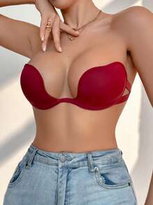 SHEIN 1件性感鋼圈聚攏胸罩 - 酒紅色 - 查看 6