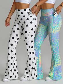 Velisys Velisys Seamed Colorful Leopard Print Flared Pants (With Pockets) - Multicolor - View 1