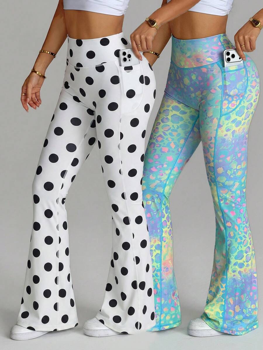 Velisys Velisys Seamed Colorful Leopard Print Flared Pants (With Pockets) - Multicolor - View 1