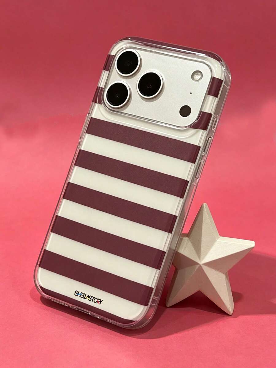 ShellaStory Casing Ponsel Minimalis dengan Garis-Garis Warna Kontras, Kompatibel dengan iPhone 17 Pro Max 17 Pro 16 14 13 15 Pro Max 14 15 16 Plus 14 15 13 16 17, Pelindung Warna Permen Sederhana - Coklat - View 1