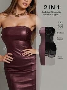Nuvra Women's Low-Cut Double Layer Tummy Control Shapewear Slip Dress With Lining, Waist Cinching, Butt Lifting Mini Bodycon Dress - Brown - View 4