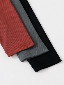 SHEIN 3件組優雅運動風保守制服簡約時尚羅紋布料黑色灰色磚紅色秋冬款加厚抓毛內裡 - 彩色 - 查看 5