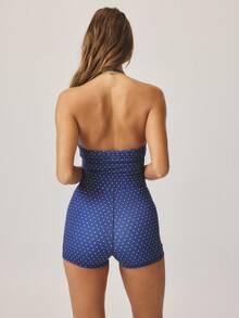 Aralina Plaid Gingham Cropped Cami Top & High-Waisted Shorts Workout Set Gym Summer Casual World Cup Fan Outfit - Blue and White - View 3