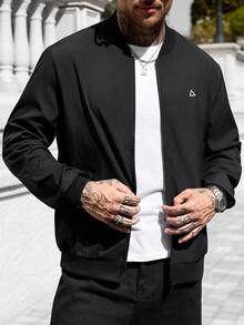Manfinity CasualCool 男士時尚街頭三角圖案印花拉鍊長袖夾克 - 黑色 - 查看 3