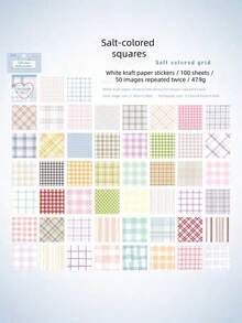 100sheets Sticky Note Stickers Bean Book Polka Dot Checkered Pattern Basic Pattern, Handmade Tent DIY Decoration Collage Stickers Book - Square - View 2