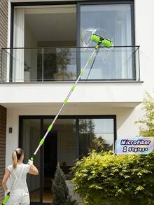 2-In-1 High-Rise Window Cleaning Kit With 10 Extension Rods For High-Rise Glass Wipe And Scraper, Reusable Microfiber Pad, No Power Required, Machine Washable, Ideal Mother's Day Gift - A - View 1