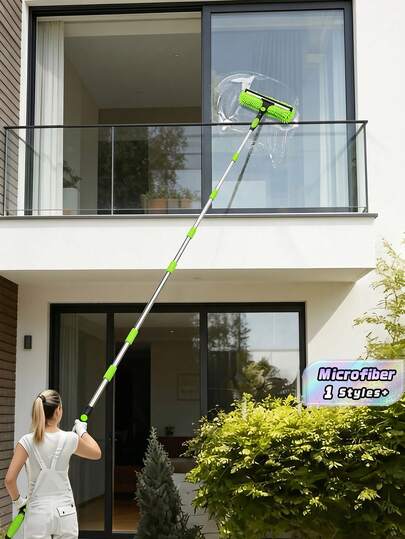Kit de limpieza de ventanas de gran altura 2 en 1 con 10 varillas de extensión para limpiar y raspar vidrio de gran altura, almohadilla de microfibra reutilizable, sin necesidad de energía, lavable a máquina, regalo ideal para el Día de la Madre