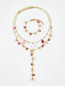 Opalesca Juegos de joyas para mujer, atuendos, dinero antiguo, cuentas, accesorios de boda/novia, Fairycore/Hada, perla, flor, otoño/invierno, para mamá/mujer/niña/madre, elegante, premium, Día de San Valentín, regalo - Multicolor - Ver 2