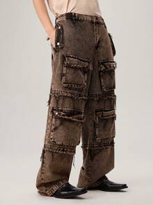 Manfinity Streetrush Men's Jeans With Chain Decor, Fashion Streetwear Men Jeans Baggy Cargo Jeans Hang Out Going Out Party Vacation Urban - Brown - View 6